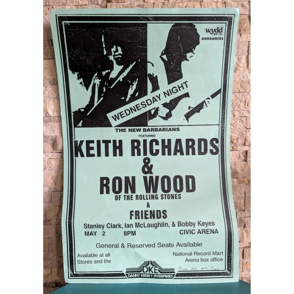 Vtg KEITH RICHARDS RON WOOD NEW BARBARIANS 1979 CONCERT POSTER Rolling Stones